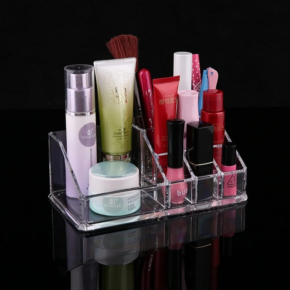 NEW Acrylic Cosmetic Organizer Beauty Vanity Makeup Holder Rectangular 9 Spaces